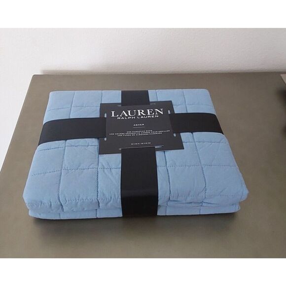 Ralph Lauren ASHER Blue Cotton Poly Fiberfill Quilted European Euro Pillow Sham - Picture 3 of 8